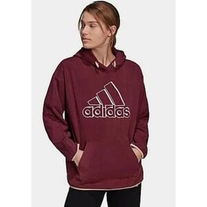 Adidas Hoodie Womens XL Red Purple Brand Love Logo Maroon Polar Fleece Pullover